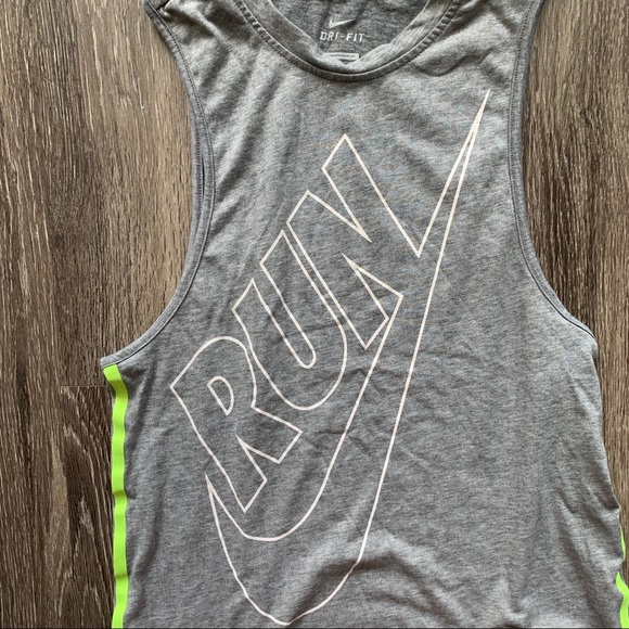 Nike Dri Fit Run Tank Top Grey Bright Green XS - Picture 3 of 13